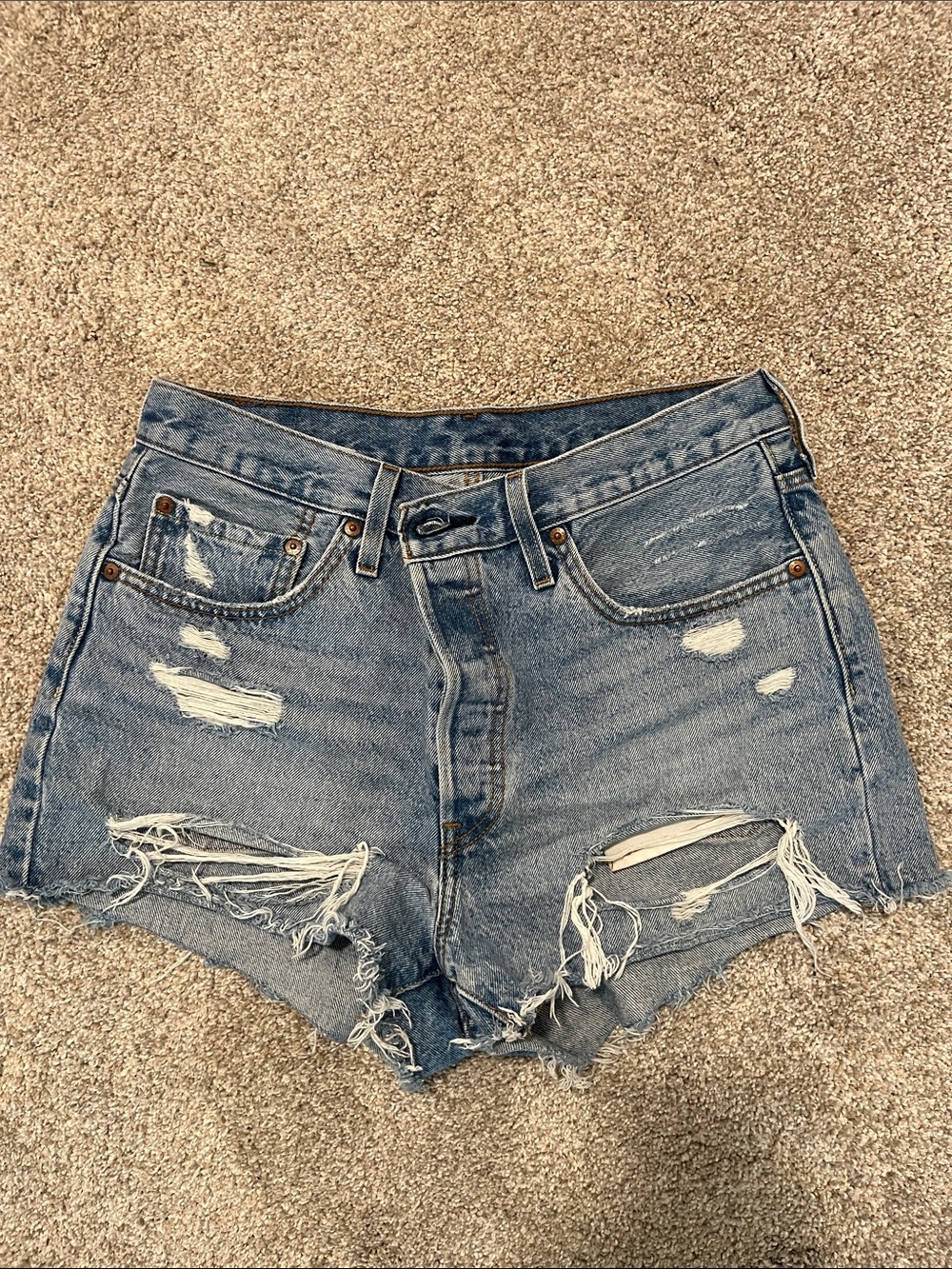 Levi's Distressed Light Blue High-Waist Denim Shorts